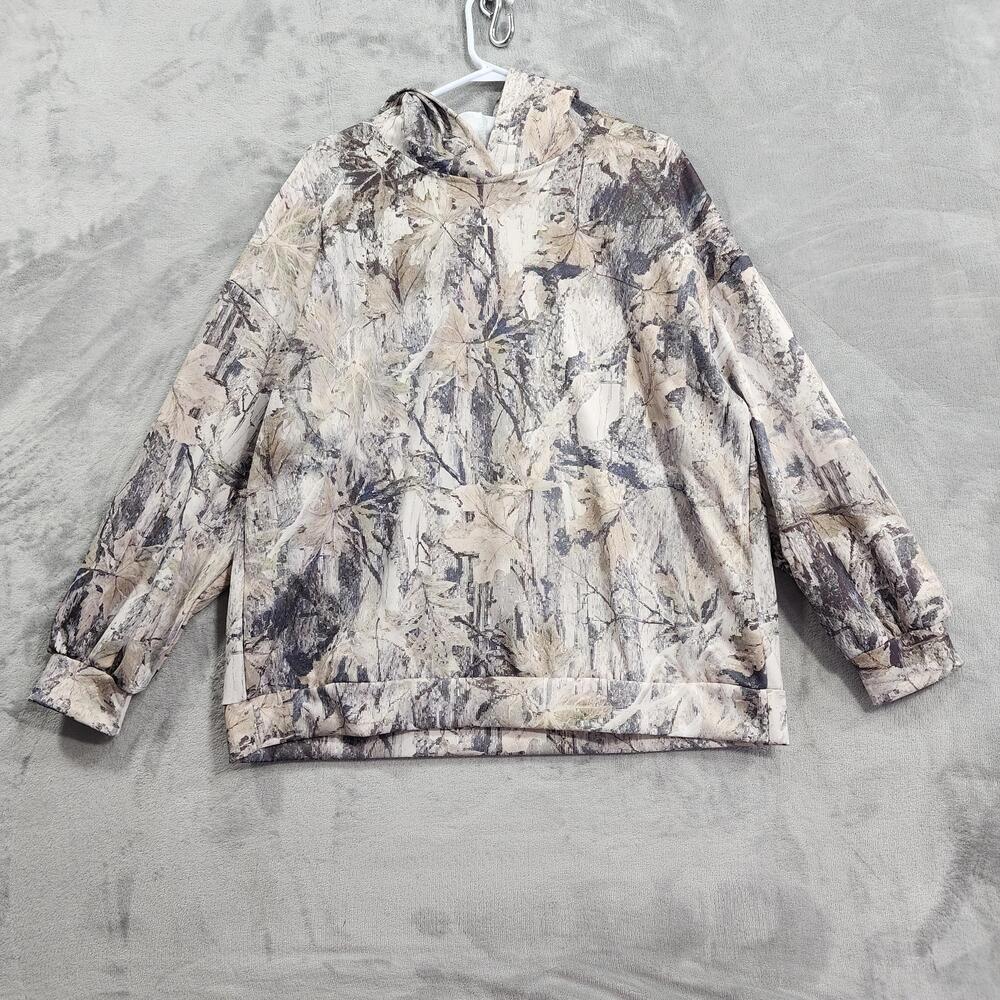 EMERY ROSE Hoodie Womens 1X Beige Camo Fleece Pullover Hunting Long Sleeve